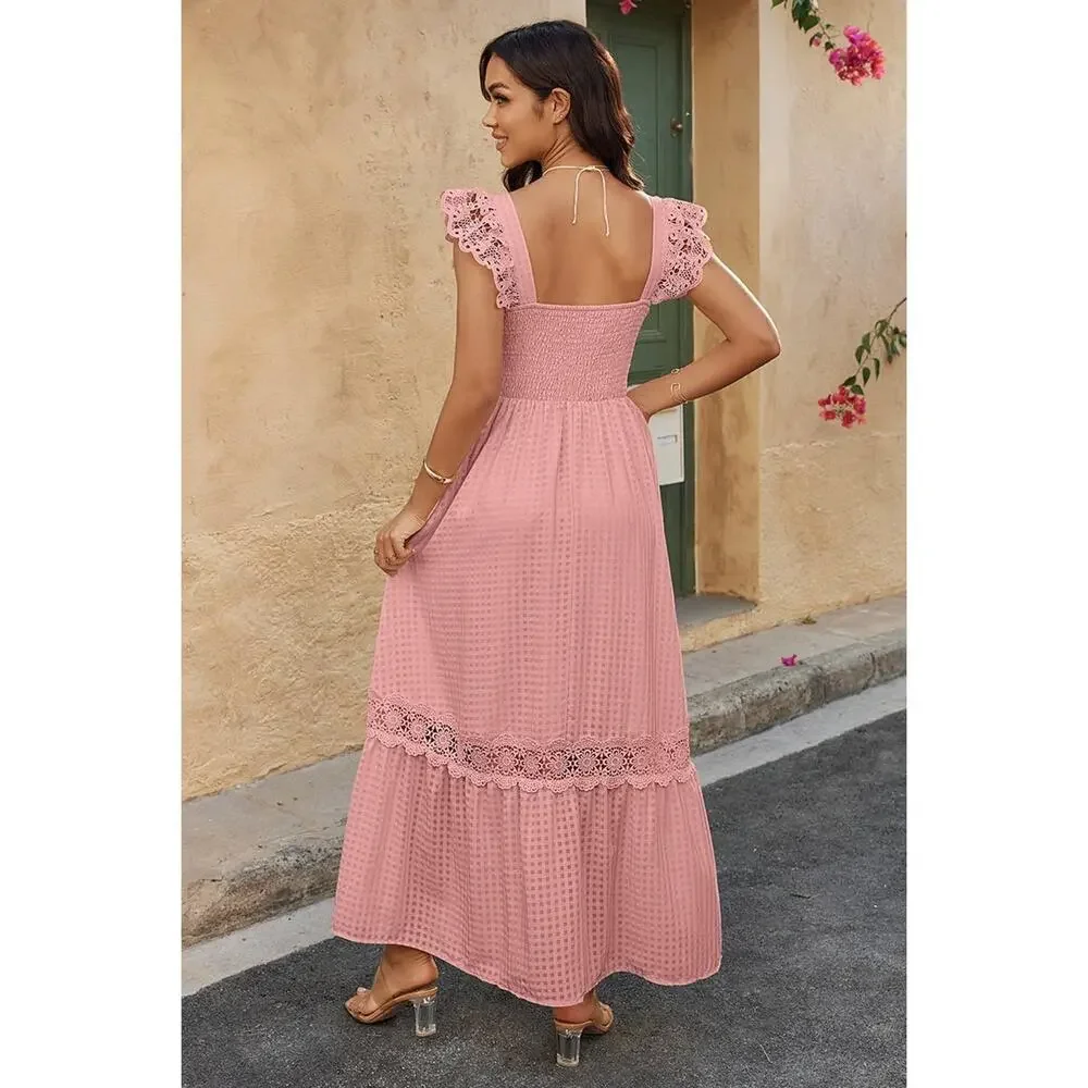 Supreme Fashion Midi Dress Sleeveless Womens M Pink Flutter Sleeve Elegant NWT - Picture 13 of 16